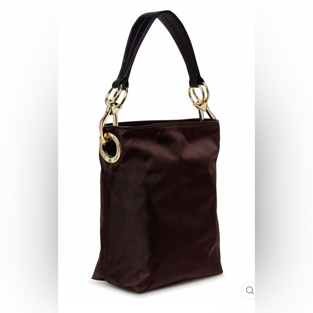 Chic Brown Women's Shoulder Bag with Gold Accents